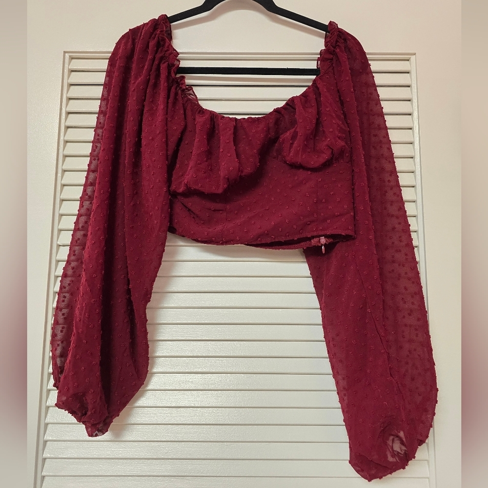 SHEIN - Red Lightweight Long-Sleeve Off-Shoulder Crop Top With Side Zipper
